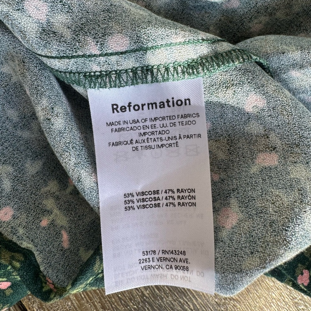 Reformation Alessi Midi Long Sleeve Dress Green Floral Size 12 - Picture 7 of 8